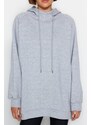 Trendyol Gray Hooded Oversize Rayon Knitted Sweatshirt.