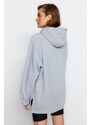 Trendyol Gray Hooded Oversize Rayon Knitted Sweatshirt.