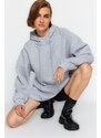 Trendyol Gray Hooded Oversize Rayon Knitted Sweatshirt.