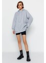 Trendyol Gray Hooded Oversize Rayon Knitted Sweatshirt.
