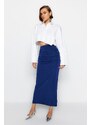 Trendyol Navy Blue Premium with a Glossy Finish and Soft Textured Draping Maxi Knitted Skirt