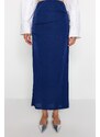 Trendyol Navy Blue Premium with a Glossy Finish and Soft Textured Draping Maxi Knitted Skirt