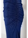 Trendyol Navy Blue Premium with a Glossy Finish and Soft Textured Draping Maxi Knitted Skirt