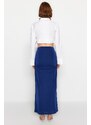 Trendyol Navy Blue Premium with a Glossy Finish and Soft Textured Draping Maxi Knitted Skirt