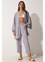 Happiness İstanbul Women's Gray Kimono Pants Suit