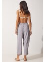 Happiness İstanbul Women's Gray Kimono Pants Suit