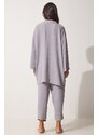 Happiness İstanbul Women's Gray Kimono Pants Suit