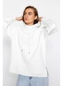 Trendyol Ecru Hooded Oversized Rayon Knitted Sweatshirt.