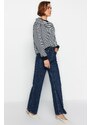 Trendyol Tmavě modré džíny s vysokým pasem a širokými nohavicemi