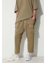 Bavlněné kalhoty Rick Owens zelená barva, široké, medium waist