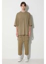 Bavlněné kalhoty Rick Owens zelená barva, široké, medium waist