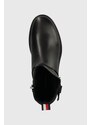 Kožené kotníkové boty Tommy Hilfiger BELT BOOTIE LEATHER dámské, černá barva, na plochém podpatku, FW0FW07479