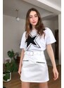 Trendyol White Zipper Detailed Belted Denim Skirt