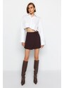 Trendyol Dark Brown Belted High Waist Mini Weave Mini Skirt