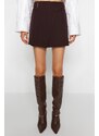 Trendyol Dark Brown Belted High Waist Mini Weave Mini Skirt