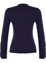 Trendyol Navy Blue Buttoned Ribbed High Neck Fitted/Situated Cotton Stretch Knit Blouse