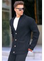 Madmext Black Stand-Up Collar Knitwear Cardigan with Pocket 6815