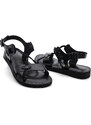 Marjin Women's Genuine Leather Accessoried Eva Sole Cross Rope Detailed Daily Sandals Multilayer black.