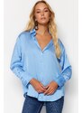 Trendyol Blue Oversize/Clothing Satin Woven Shirt