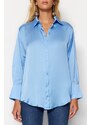 Trendyol Blue Oversize/Clothing Satin Woven Shirt