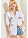 Bianco Lucci Women's Embroidered Linen Shirt