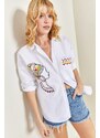 Bianco Lucci Women's Embroidered Linen Shirt