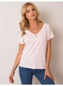 Fashionhunters Světle růžové bavlněné tričko s výstřihem do V