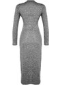 Trendyol Anthracite Crew Neck Fluffy Midi Slit and Gathered Detail Fitted Knitted Dress