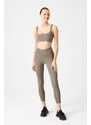 LOS OJOS Khaki Lightweight Support Gathered Straps Detailed Covered Sports Bra