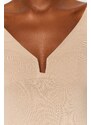 Trendyol Mink Cotton Stretchy V Neck Fitted/Situated Stretchy Knitted Bodysuit