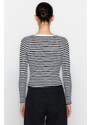 Trendyol Black Striped Ribbed V-Neck Fitted/Simple Long Sleeve Crop Stretch Knitted Blouse