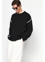 Trendyol Black Oversize Crew Neck Piping Detailed Knitwear Sweater