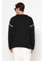 Trendyol Black Oversize Crew Neck Piping Detailed Knitwear Sweater