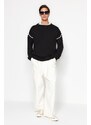 Trendyol Black Oversize Crew Neck Piping Detailed Knitwear Sweater