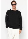 Trendyol Black Oversize Crew Neck Piping Detailed Knitwear Sweater