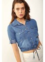 Bigdart 3460 Denim Shirt with Tied Skirt - Blue