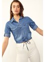 Bigdart 3460 Denim Shirt with Tied Skirt - Blue