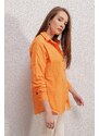 Bigdart 20153 Single Pocket Oversize Linen Shirt - Orange