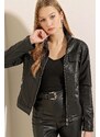 Bigdart 1024 High Neck Leather Jacket - Black