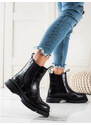 WEIDE Výborné černé kotníčkové boty dámské na plochém podpatku