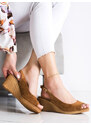 GOODIN Krásné hnědé sandály dámské na klínku