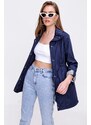 Bigdart 10322 Trench Coat with Gathered Waist - Navy