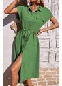 Madmext Green Košilový límec Dlouhé šaty