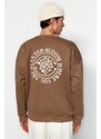 Trendyol Dark Brown Oversize/Wide Cut Floral Embroidered Fleece Inside Cotton Sweatshirt