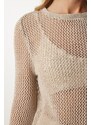 Happiness İstanbul Women's Biscuit Silvery Openwork Transparent Knitwear Blouse