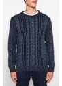 Trendyol Indigo Regular Fit Wash Effect Hair Knit Knitwear Sweater