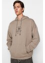 Trendyol Mink Oversize/Wide-Fit Hooded Mystic Back Printed Cotton Sweatshirt