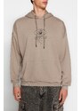 Trendyol Mink Oversize/Wide-Fit Hooded Mystic Back Printed Cotton Sweatshirt