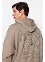 Trendyol Mink Oversize/Wide-Fit Hooded Mystic Back Printed Cotton Sweatshirt