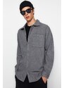 Trendyol Gray Men's Oversize Fit Shirt Collar Stamp Thick Winter Shirt Jacket